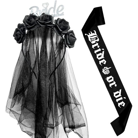 Gothic Rose Flower Headband Bride or Die Bachelorette Party Supplies